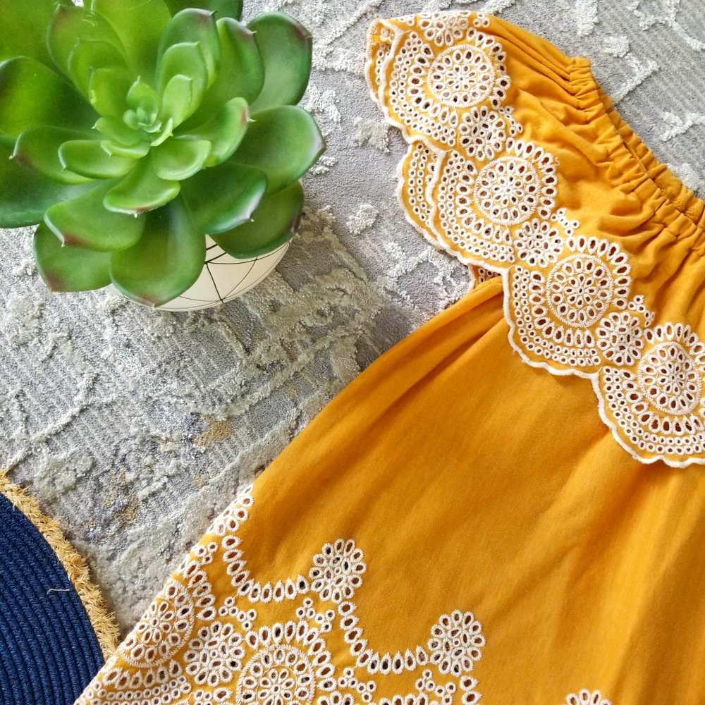 Top. Mustard Yellow. Embroidered. Fever Brand. Size Large.